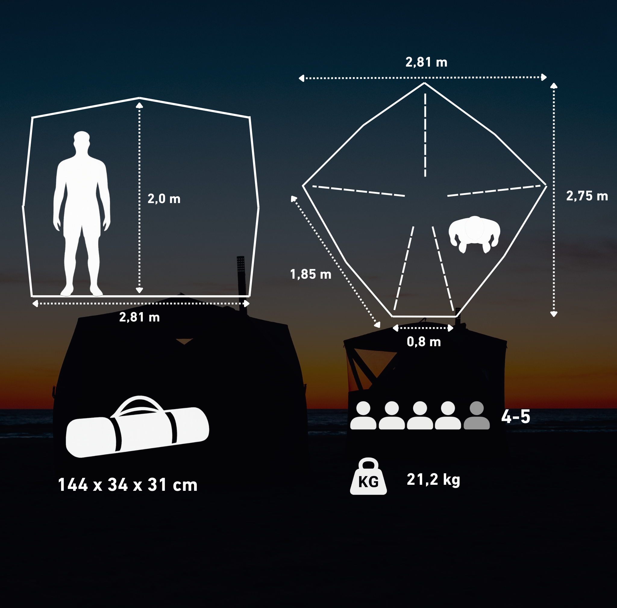 Set: Sauna tent Dalen + stove + benches + ice tub