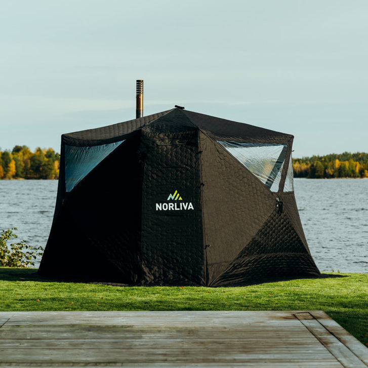Mobile Fjorden sauna tent with sauna heater