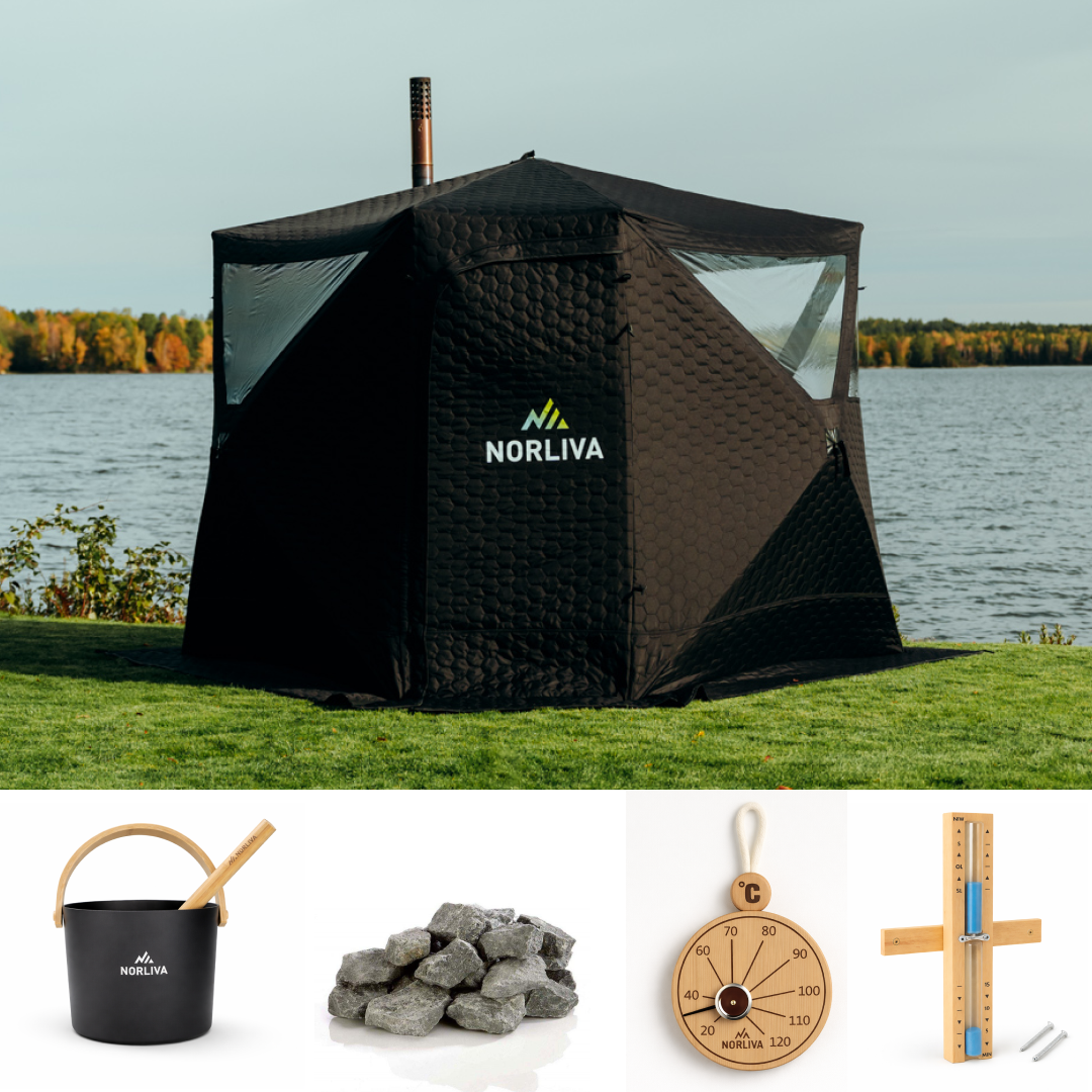 Set: Saunazelt Dalen 3.0 + Ofen + Sauna-Zubehör