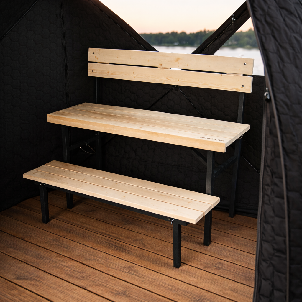 Set: Saunazelt Dalen 3.0 + Ofen + Sauna-Zubehör + Regenschutz + zweistufige Bank