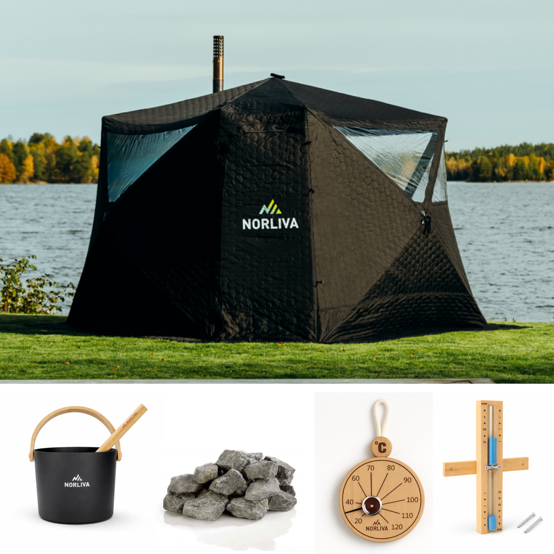 Set: Fjorden Sauna Tent + Heater + Sauna Accessories