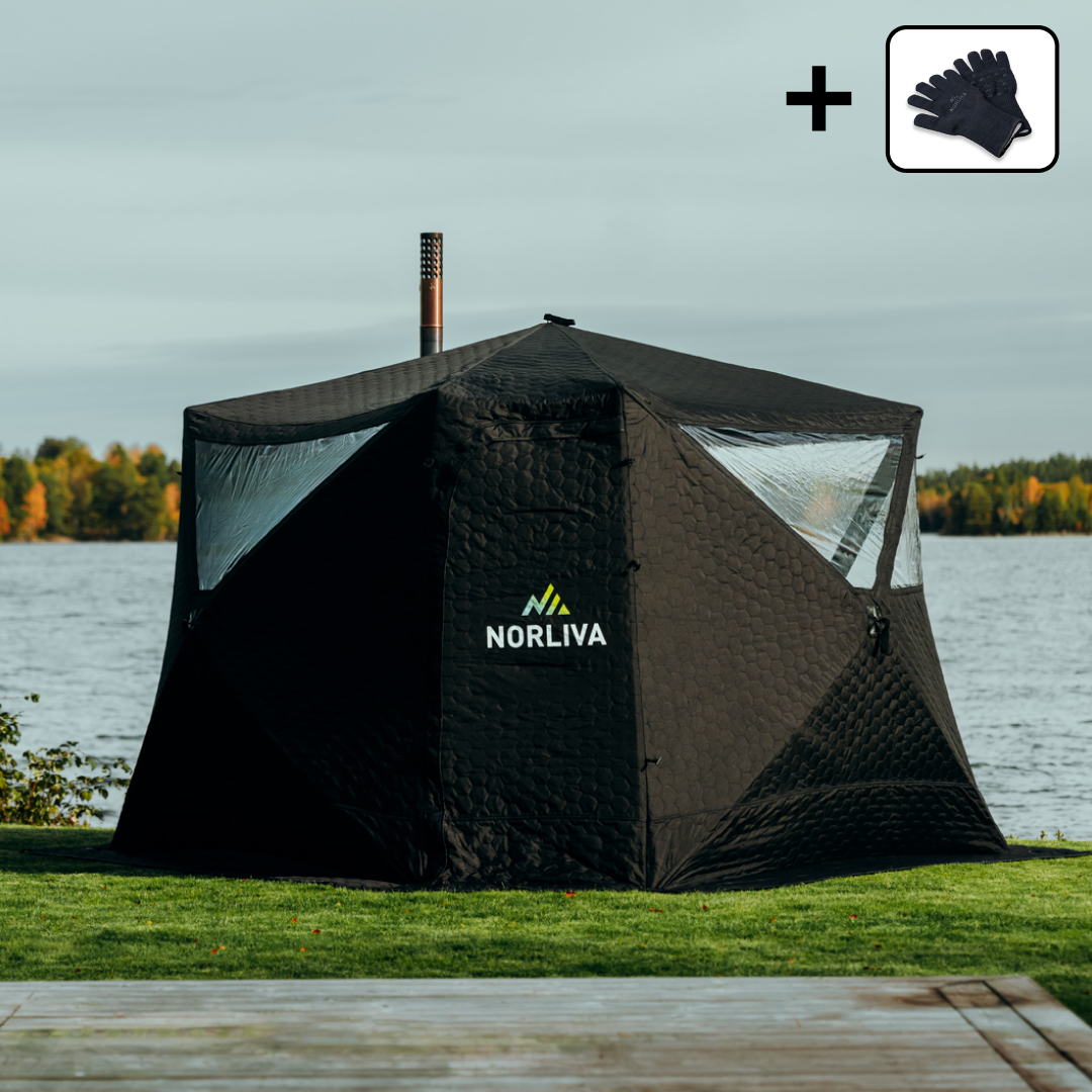Mobile Fjorden sauna tent with sauna heater