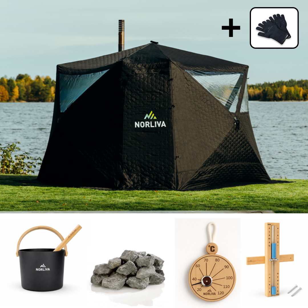 Set: Fjorden Sauna Tent + Heater + Sauna Accessories
