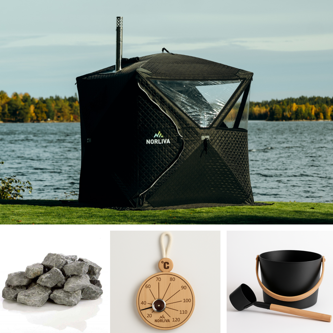 Set: Sauna Tent Isen + stove + sauna accessories