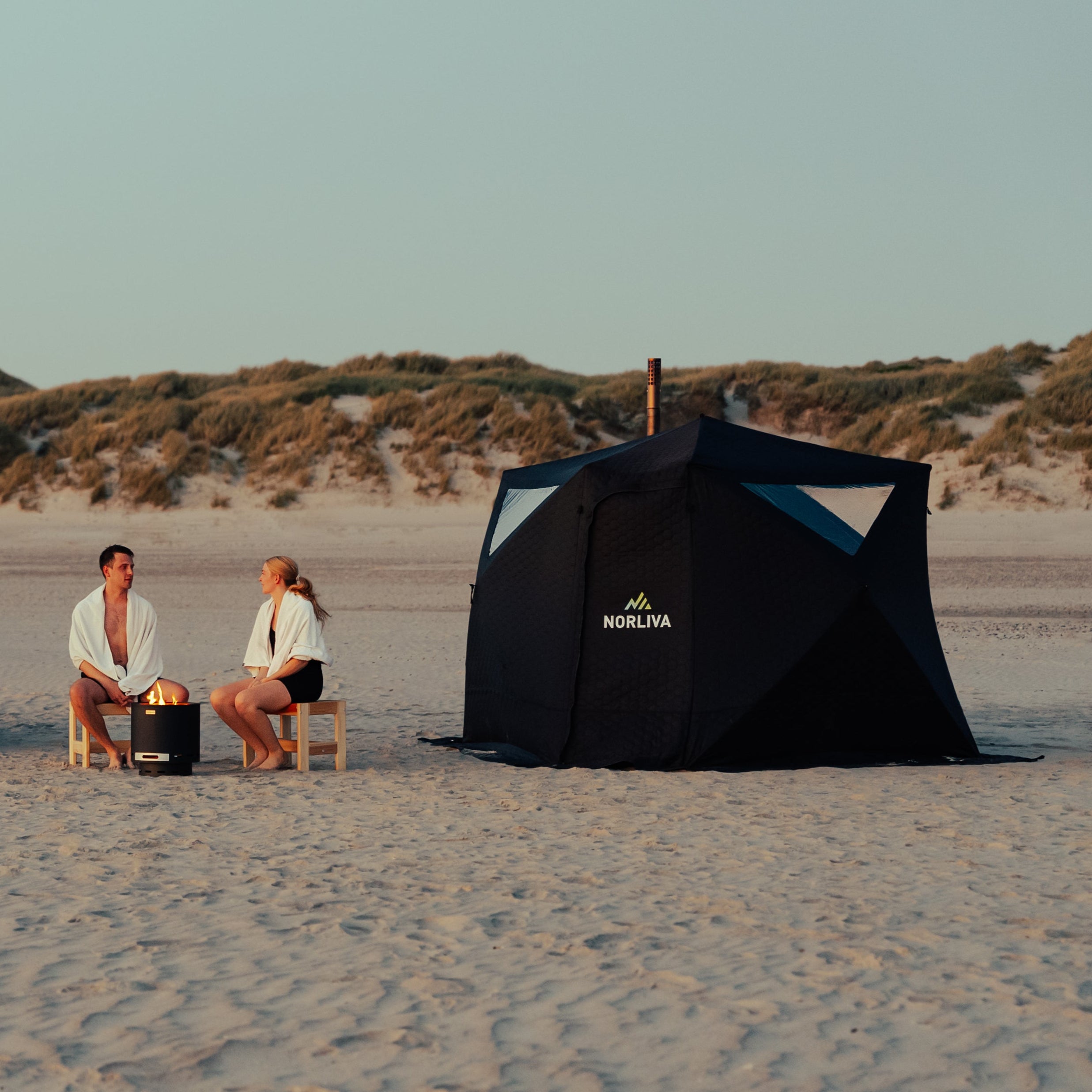 Mobile Fjorden sauna tent with sauna heater