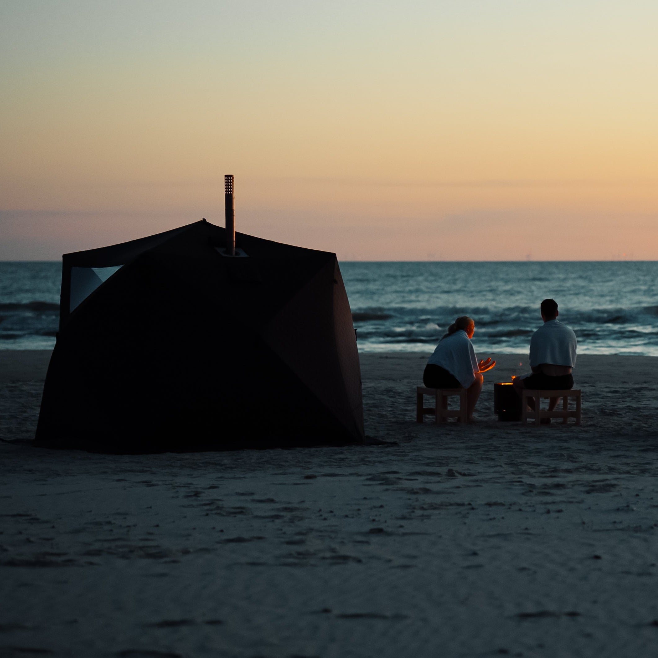 Mobile Fjorden sauna tent with sauna heater