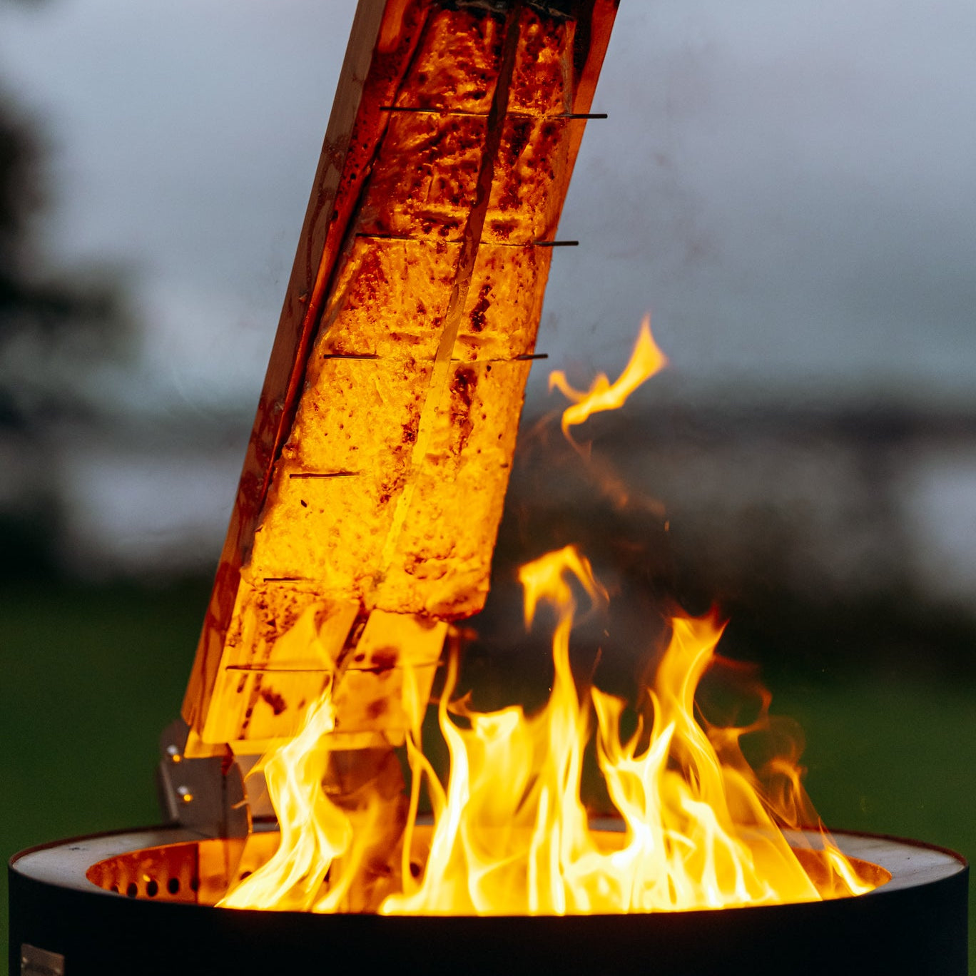 Flame salmon board for fire bowl