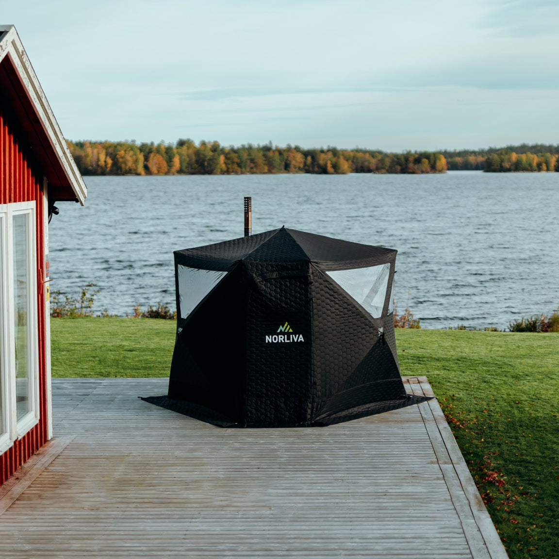 Set: Saunazelt Dalen 3.0 + Ofen + Sauna-Zubehör + Regenschutz + Bänke