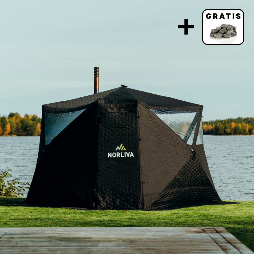 Mobile Fjorden sauna tent with sauna heater