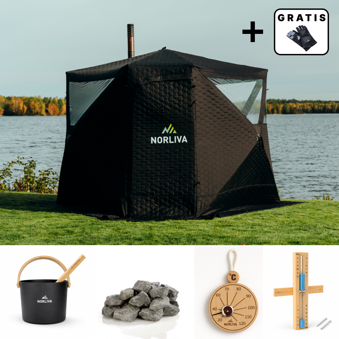Set: Sauna Tent Dalen 3.0 + Stove + Sauna Accessories
