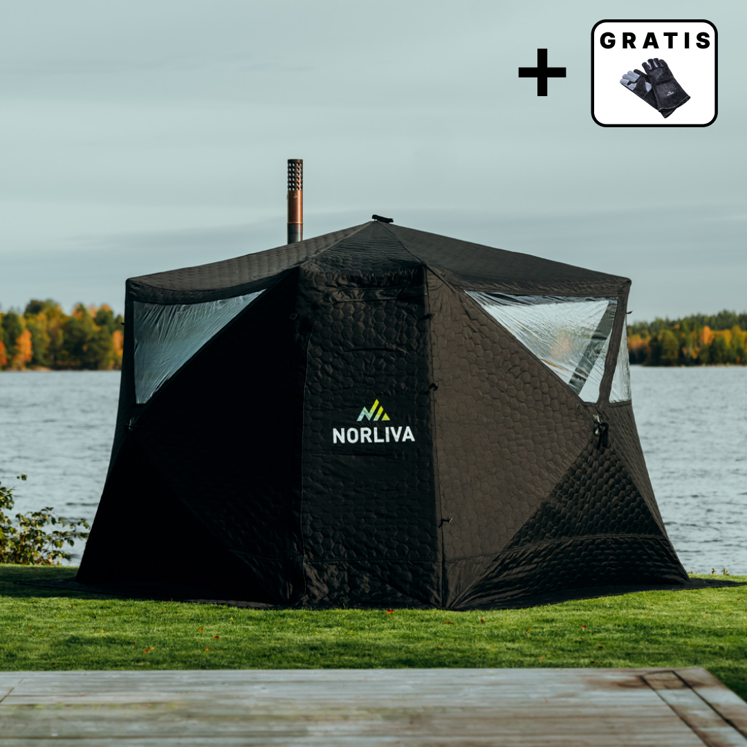 Mobile Fjorden sauna tent with sauna heater
