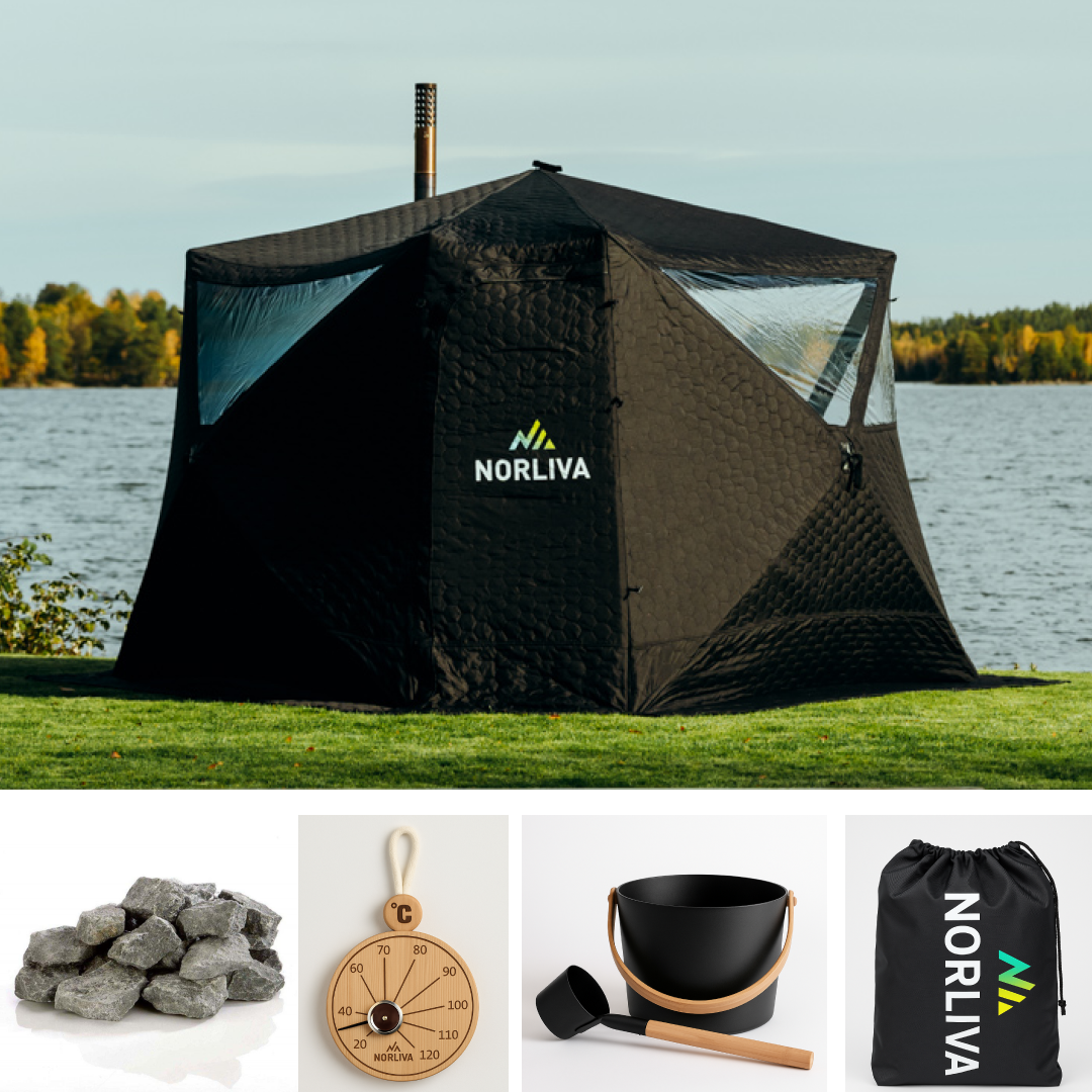 Set: Fjorden Sauna Tent + Heater + Sauna Accessories