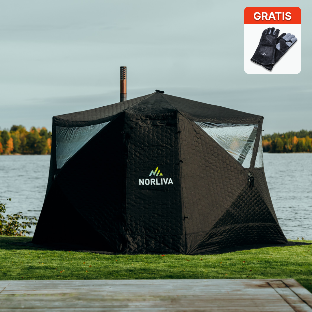 Mobile Fjorden sauna tent with sauna heater
