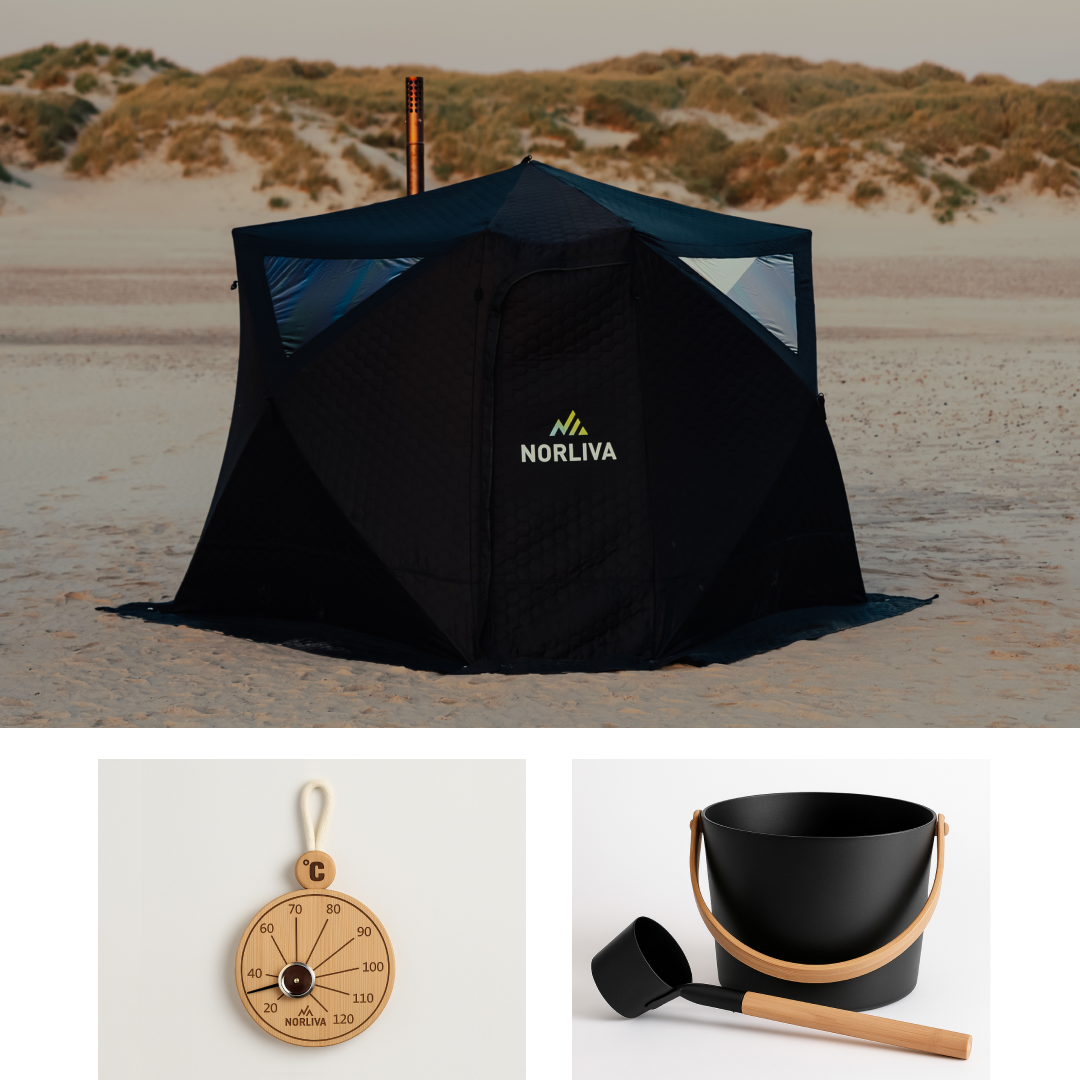 Set: Fjorden Sauna Tent + Heater + Sauna Accessories