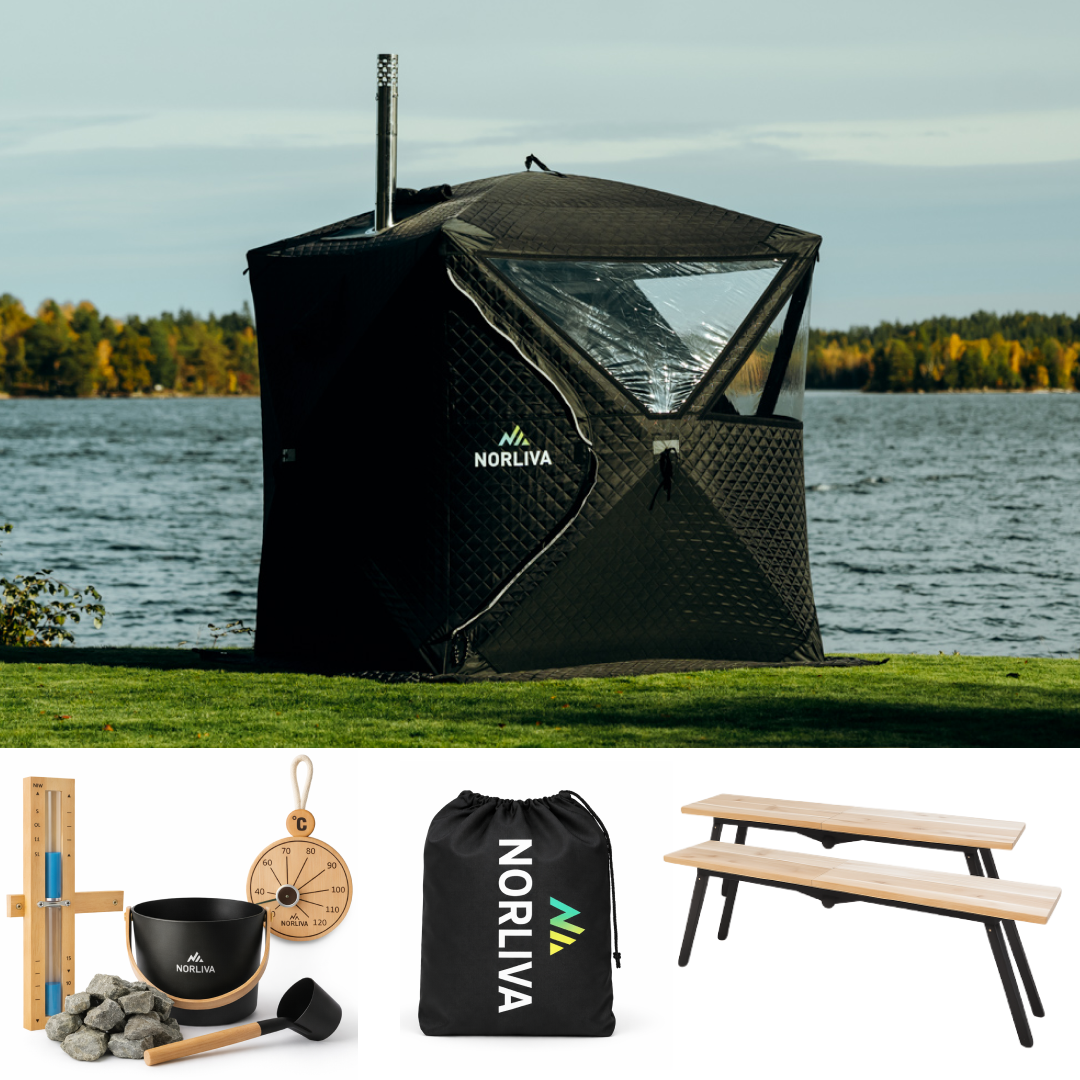 Set: Isen Sauna Tent + Stove + Sauna Accessories + Benches
