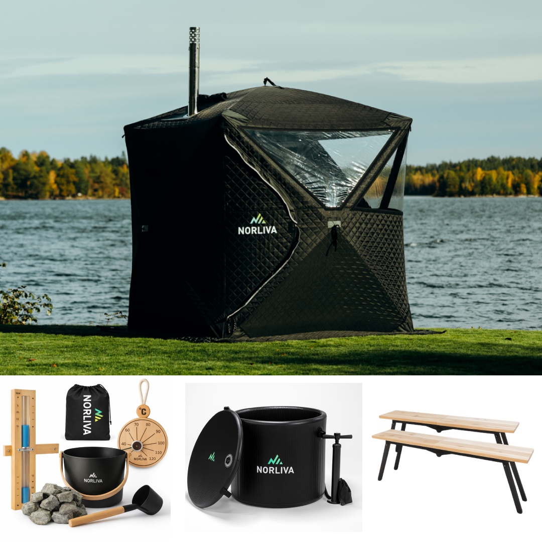 Set: sauna tent Isen + stove + benches + ice tub