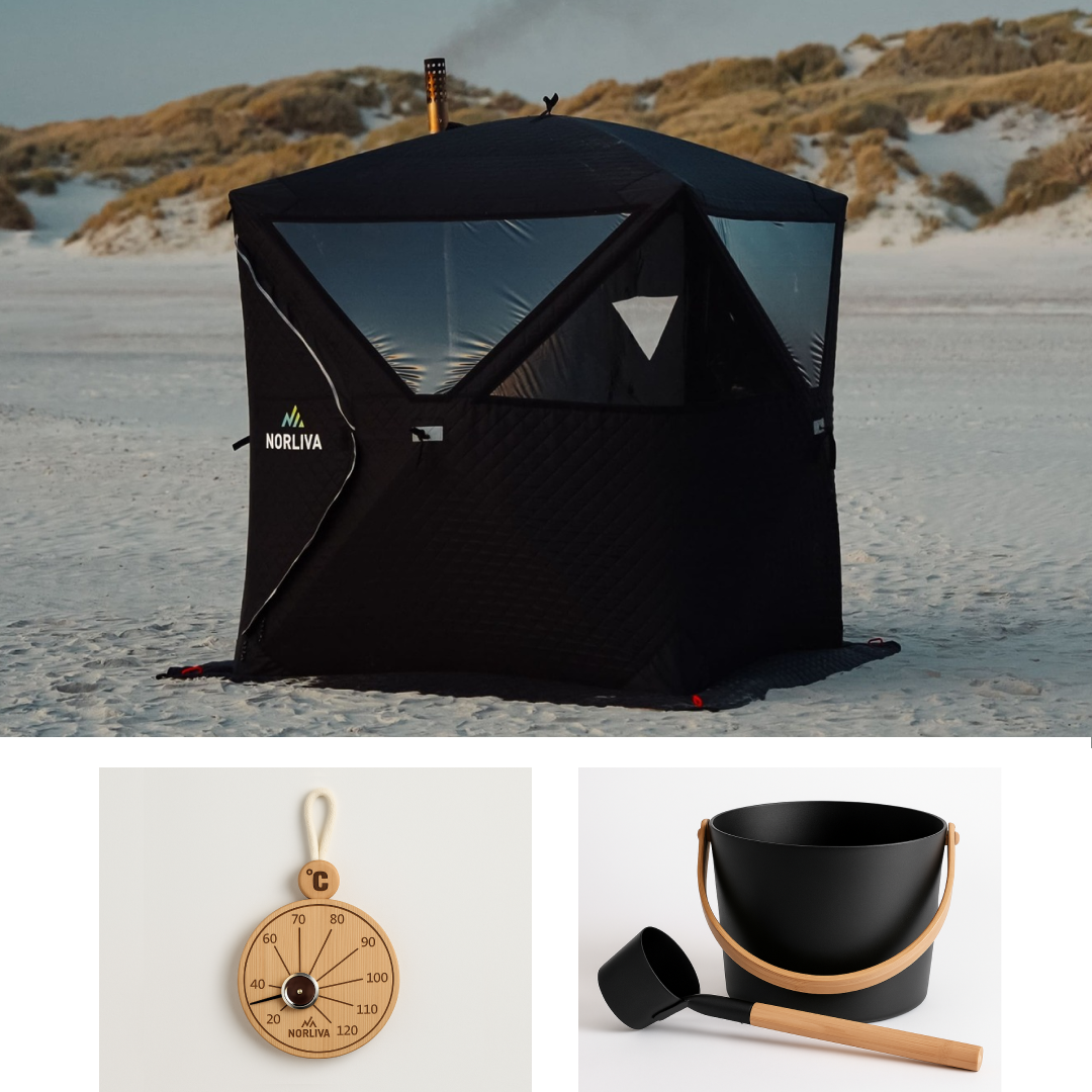 Set: Sauna Tent Isen + stove + sauna accessories