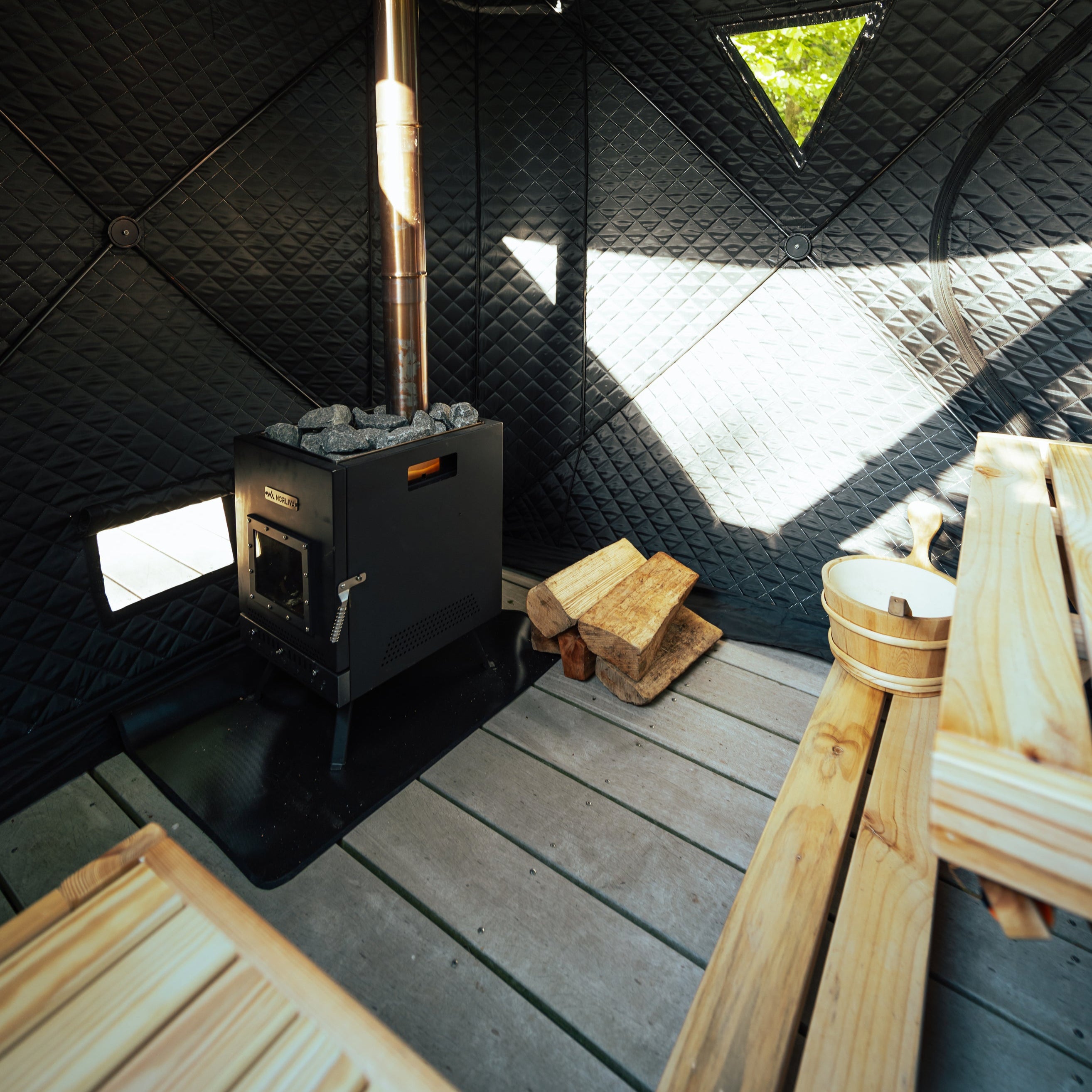 Mobile sauna tent Isen with sauna stove