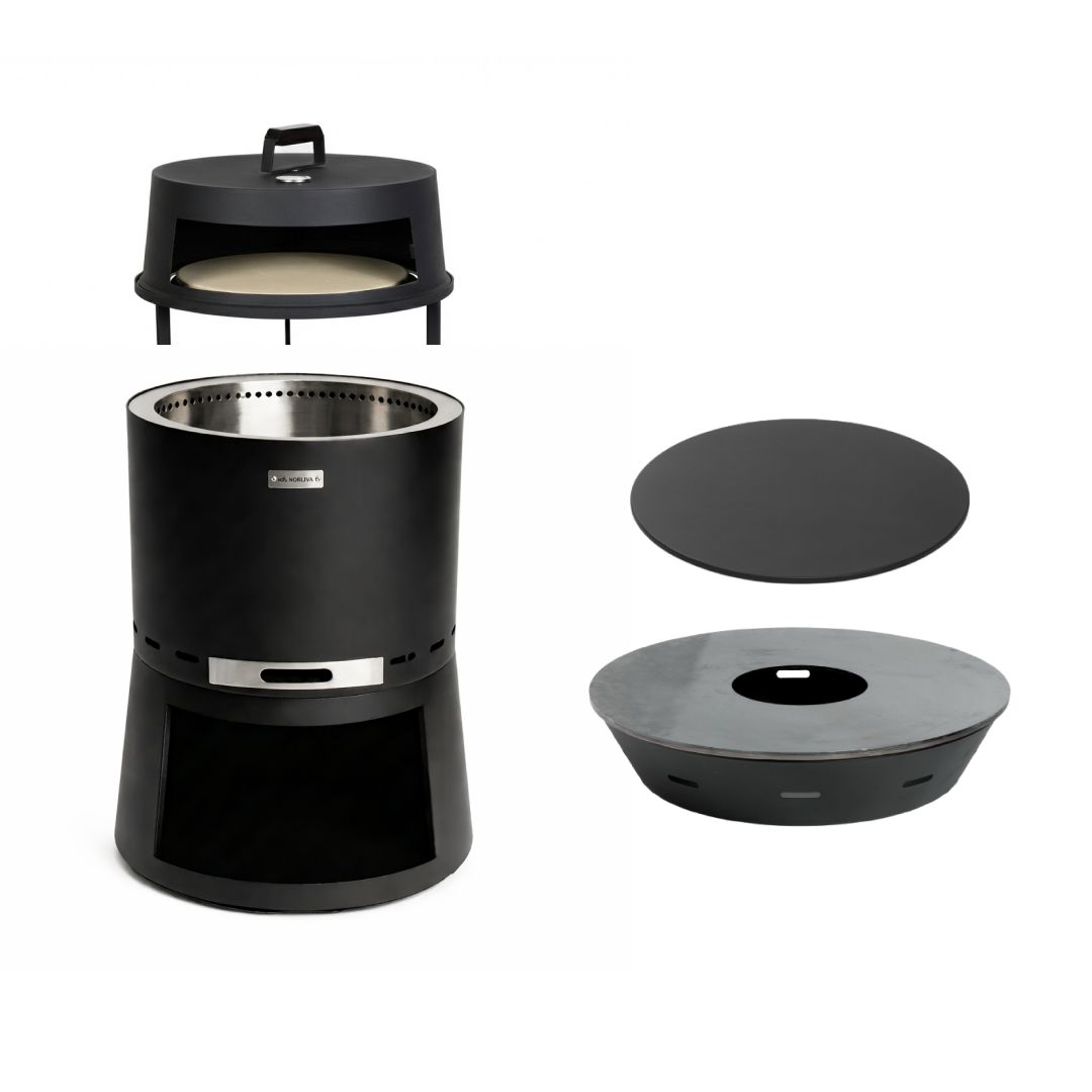 Set: Skara Pluss + Deckel + Feuerplatten-Grill + Pizzaofen-Aufsatz