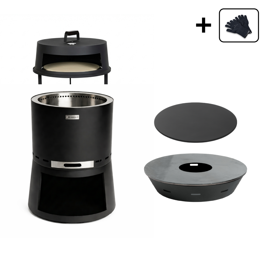 Set: Skara Pluss + Deckel + Feuerplatten-Grill + Pizzaofen-Aufsatz